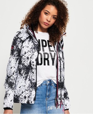 Superdry Tech Hooded Print Pop Cipzár SD-Windcheater Női Kabát Fehér/Fekete | NHKSJ3708